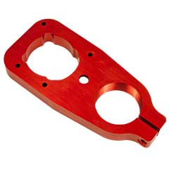 CNC machined, thread milled, and red anodized para-sail engine mounting bracket